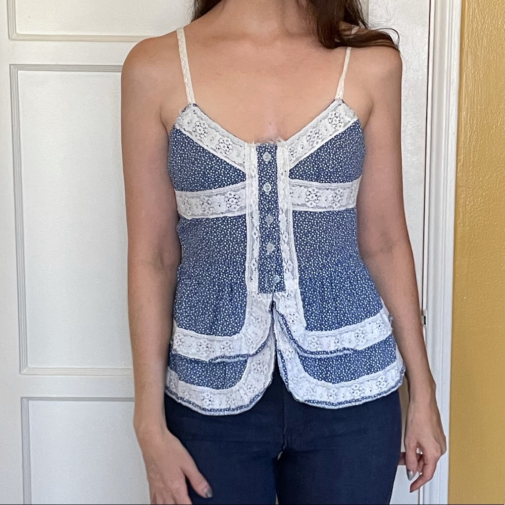 Boho blue cotton frill cami top